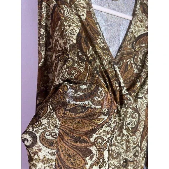 Vtg Bohemian Babydoll Top 18/20 90's Y2K Brown Paisley Fall Prairie Hippie USA - Picture 4 of 13